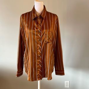 [Vacate The Label] Brown/White Striped Blouse - Size Small